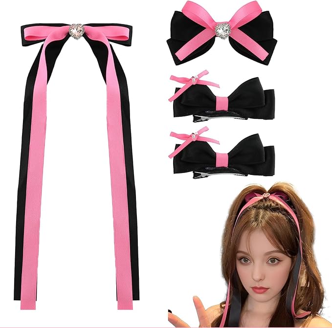 4pcs Hair Bow Clips for Girls & Women – Cute Satin Ribbon Bows