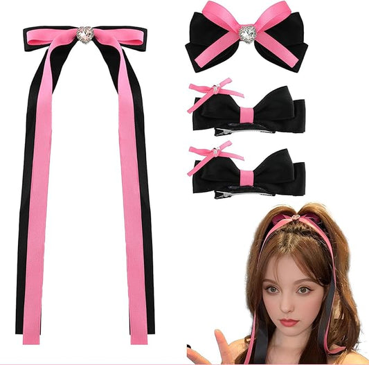 4pcs Hair Bow Clips for Girls & Women – Cute Satin Ribbon Bows