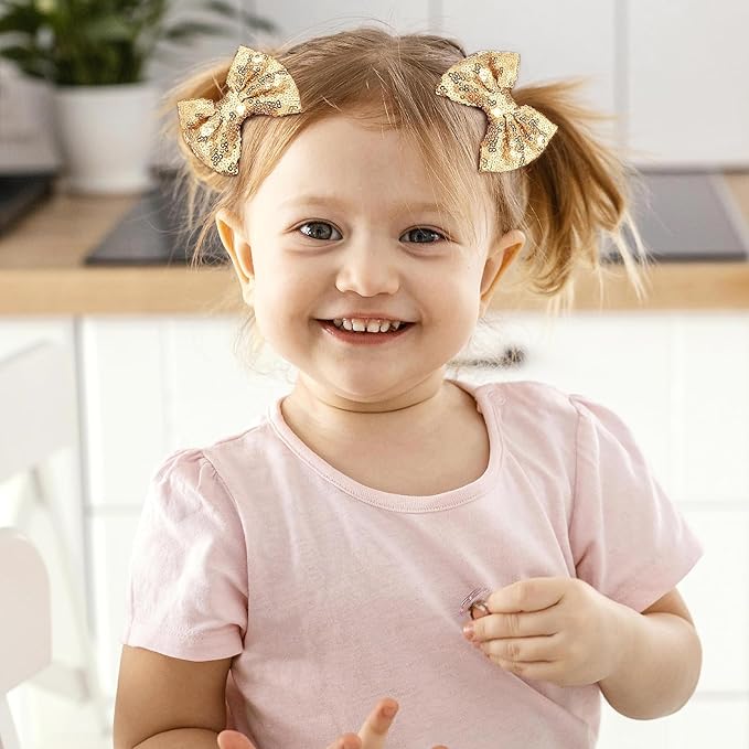 2pcs Sparkling Gold Sequin Bow Hair Clips – Glitter Hair for Girls