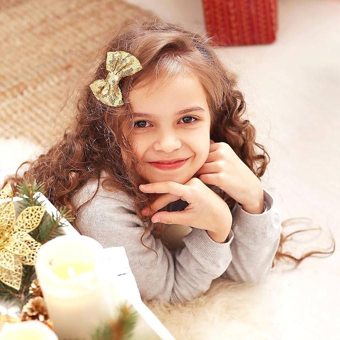 2pcs Sparkling Gold Sequin Bow Hair Clips – Glitter Hair for Girls