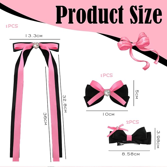 4pcs Hair Bow Clips for Girls & Women – Cute Satin Ribbon Bows