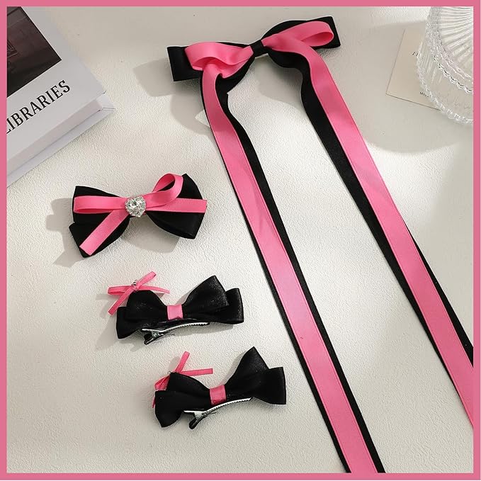 4pcs Hair Bow Clips for Girls & Women – Cute Satin Ribbon Bows