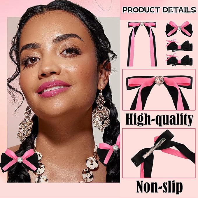 4pcs Hair Bow Clips for Girls & Women – Cute Satin Ribbon Bows