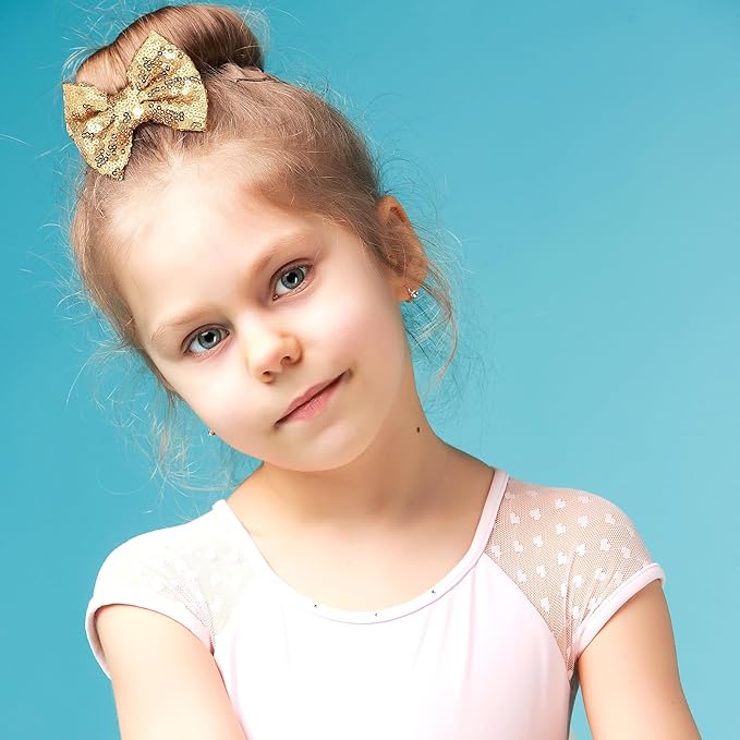 2pcs Sparkling Gold Sequin Bow Hair Clips – Glitter Hair for Girls