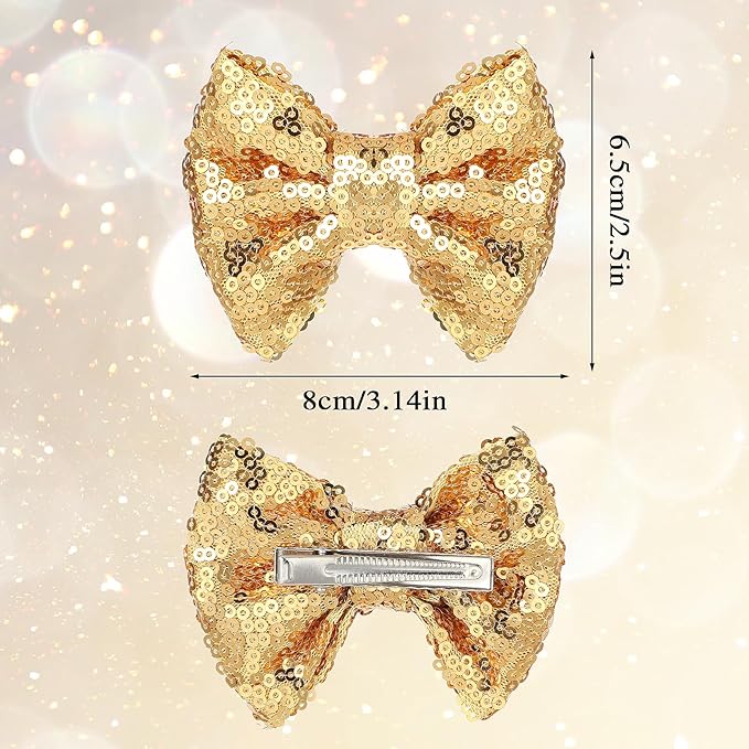 2pcs Sparkling Gold Sequin Bow Hair Clips – Glitter Hair for Girls