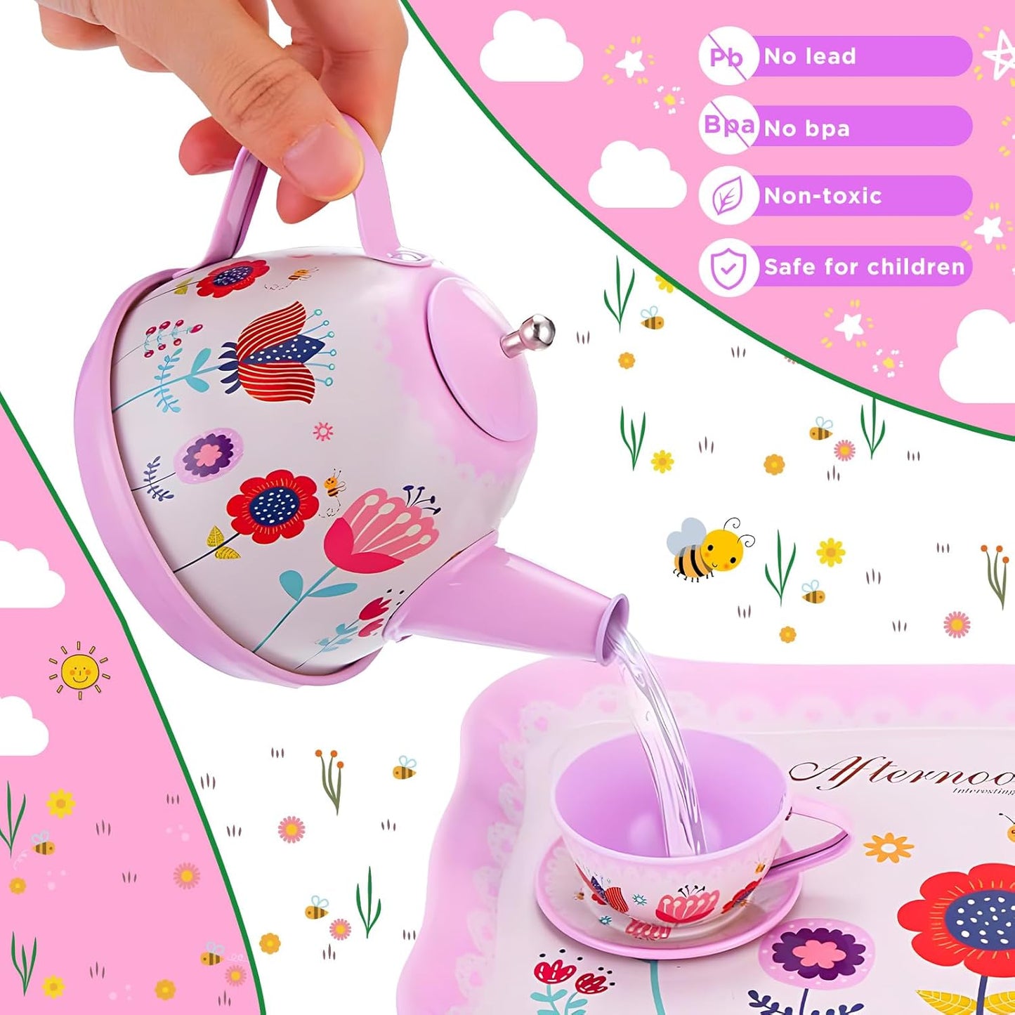 Tea Set Kids, 46 Pieces Dolls Tableware Children's Kitchen Accessories