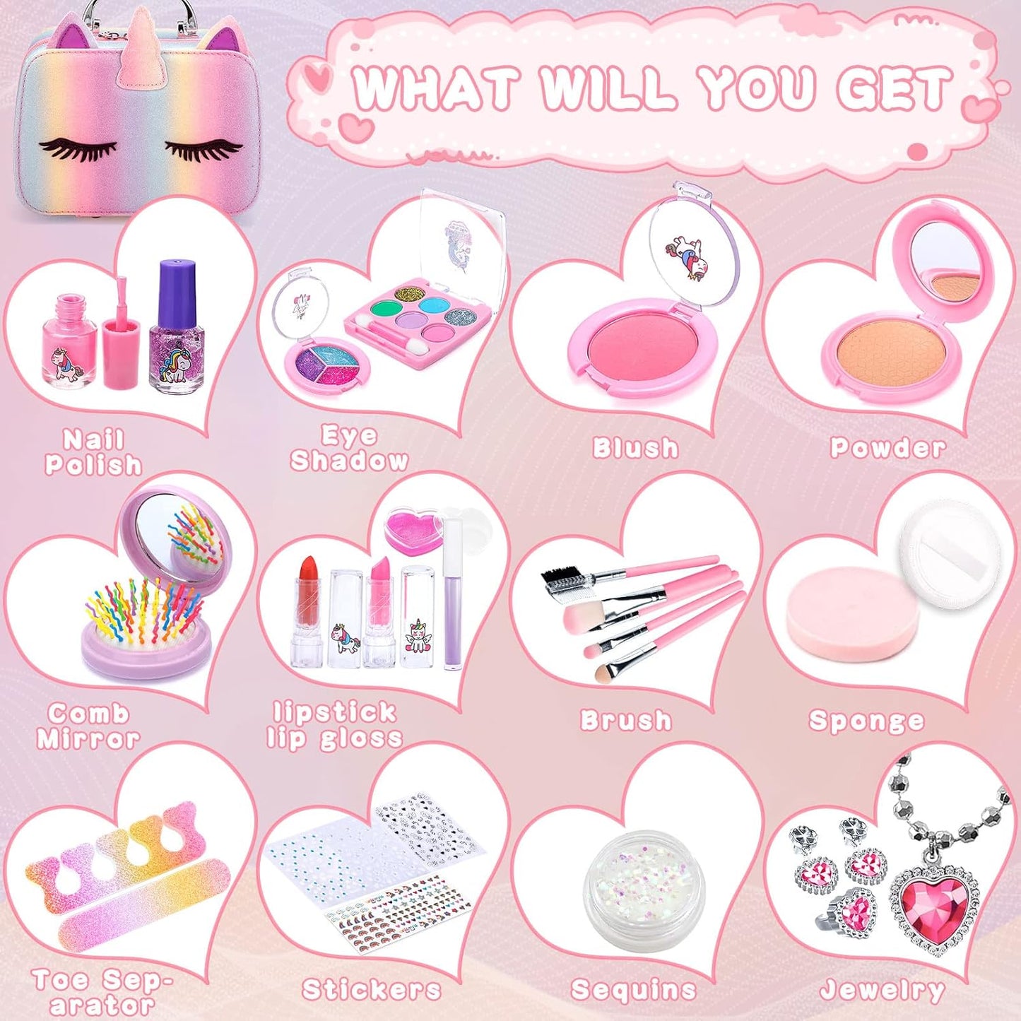 Children's Makeup Set for Girls, 31 Pieces, Washable, Real Children's